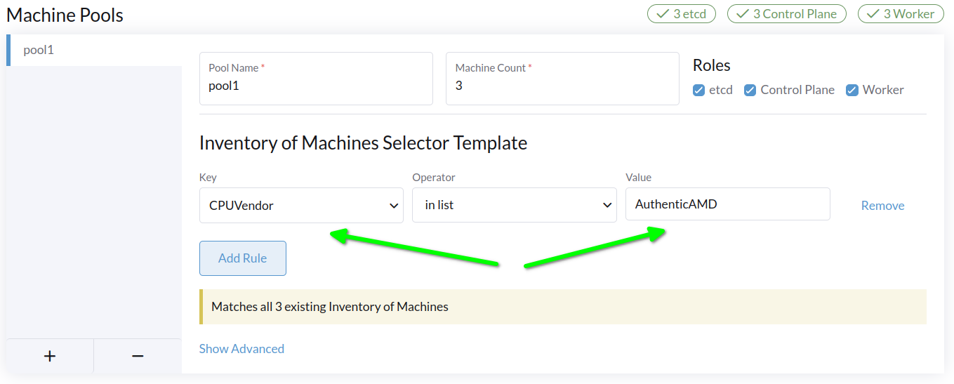 Verwenden Sie die Vorlage für den Maschineninventar-Selector