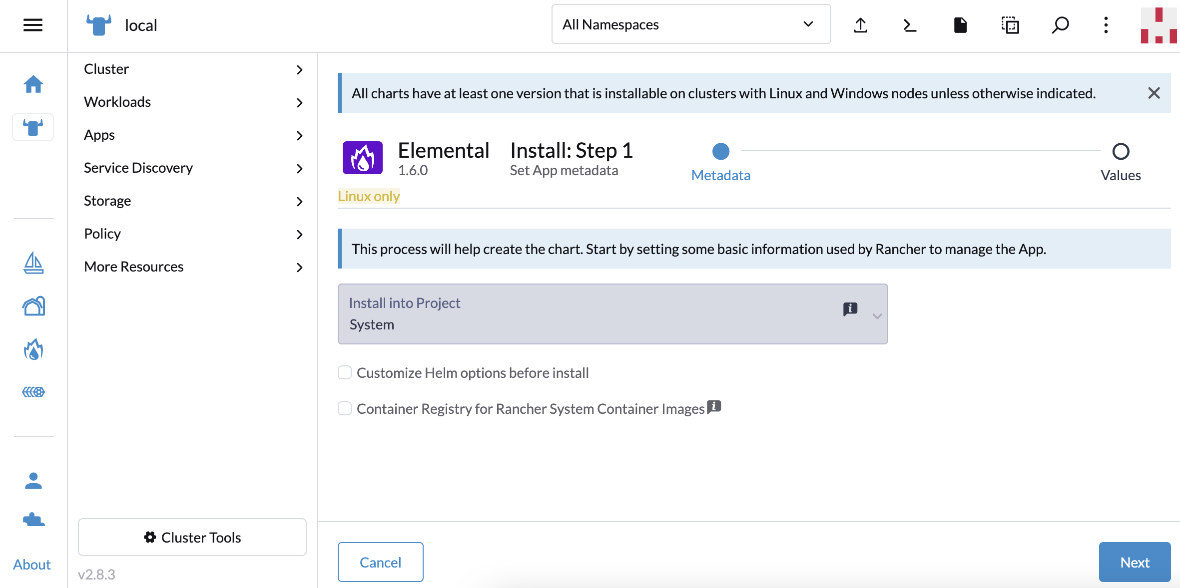 Installieren SUSE® Rancher Prime: OS Manager Operator Screenshot 1