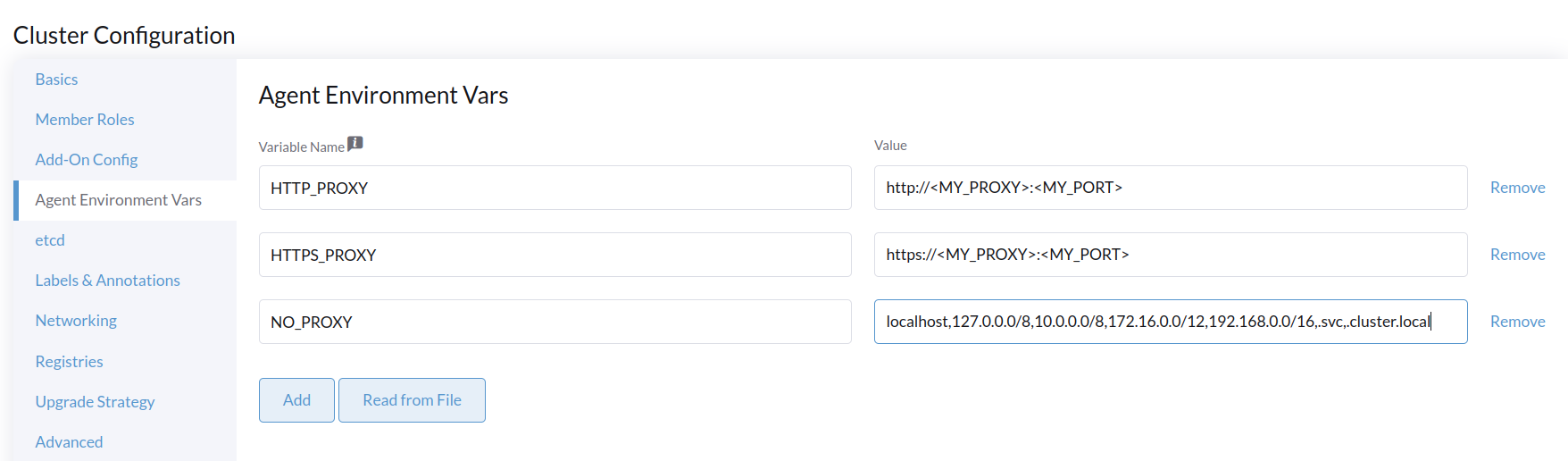 Añadir configuración de proxy para el SUSE® Rancher Prime: OS Manager clúster