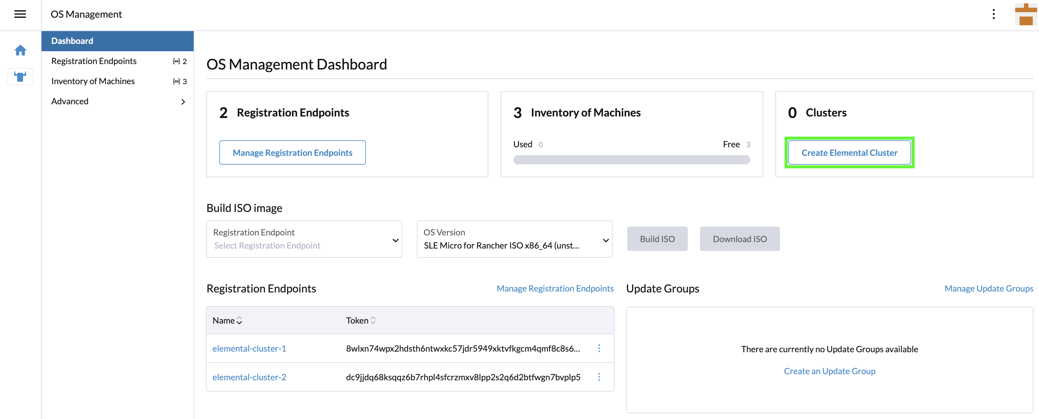 Crear clúster SUSE® Rancher Prime: OS Manager (botón)