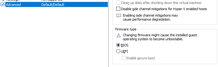 Opciones de arranque de VM con BIOS