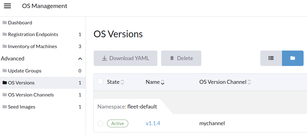SUSE® Rancher Prime: OS Manager Menú de versión del sistema operativo