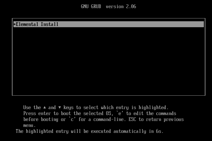 SUSE® Rancher Prime: OS Manager Menu grub d’installation du système d’exploitation
