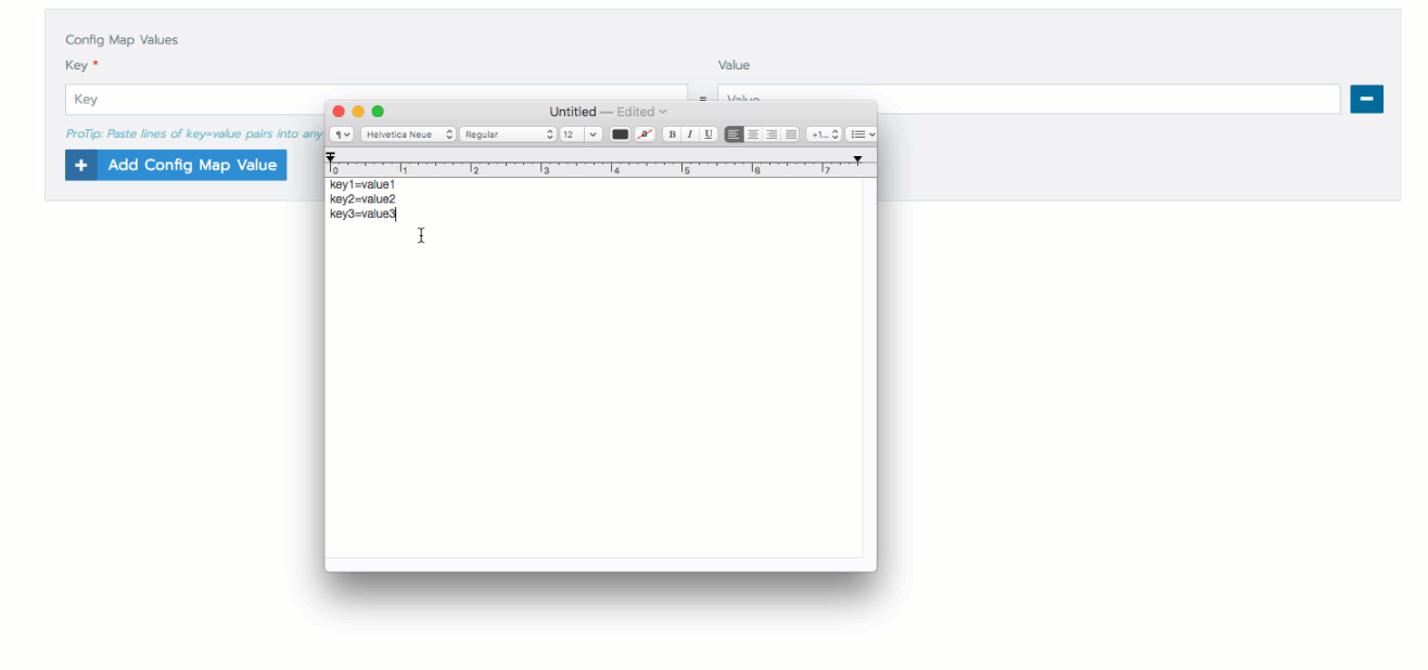 Add multiple key value pairs to the secret by copying and pasting.