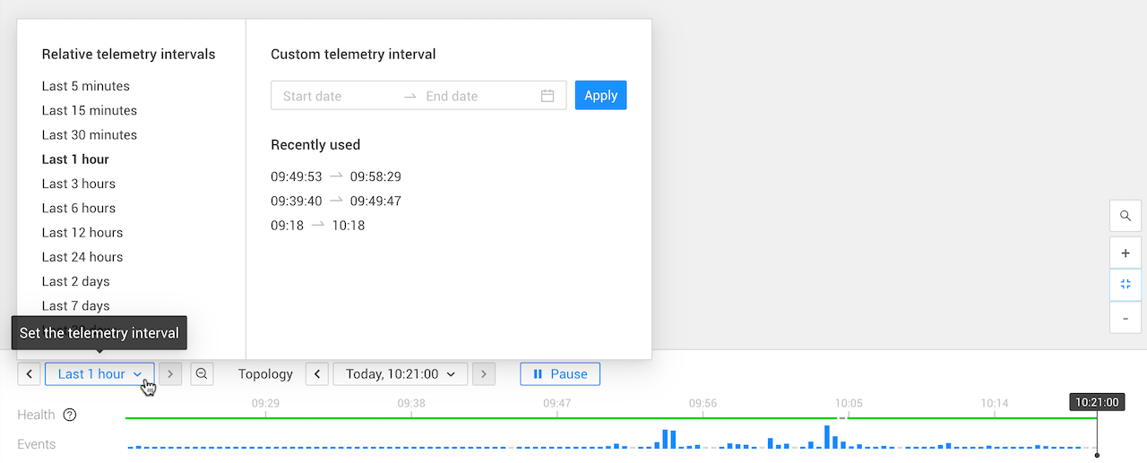 Utilisez le popup "Définir l’intervalle de télémétrie" pour spécifier un intervalle de télémétrie