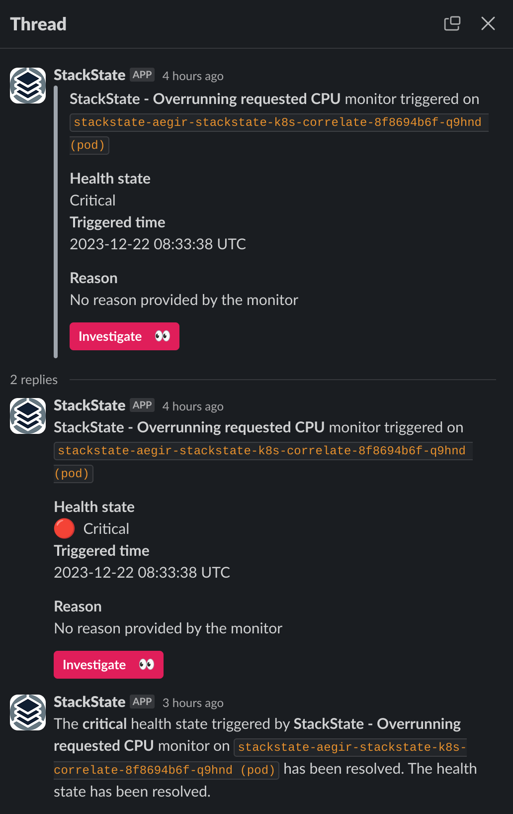 Exemplo de thread do Slack