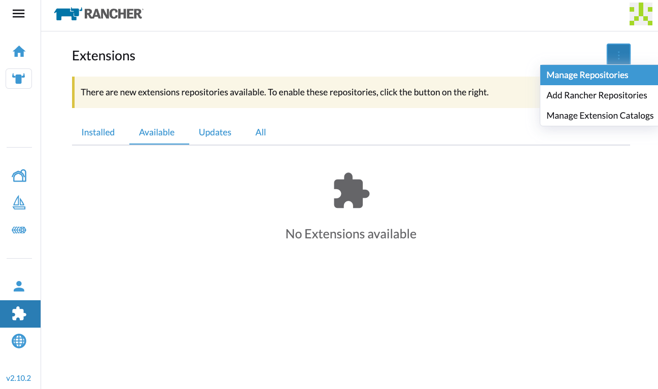 Rancher UI - Manage Repositories