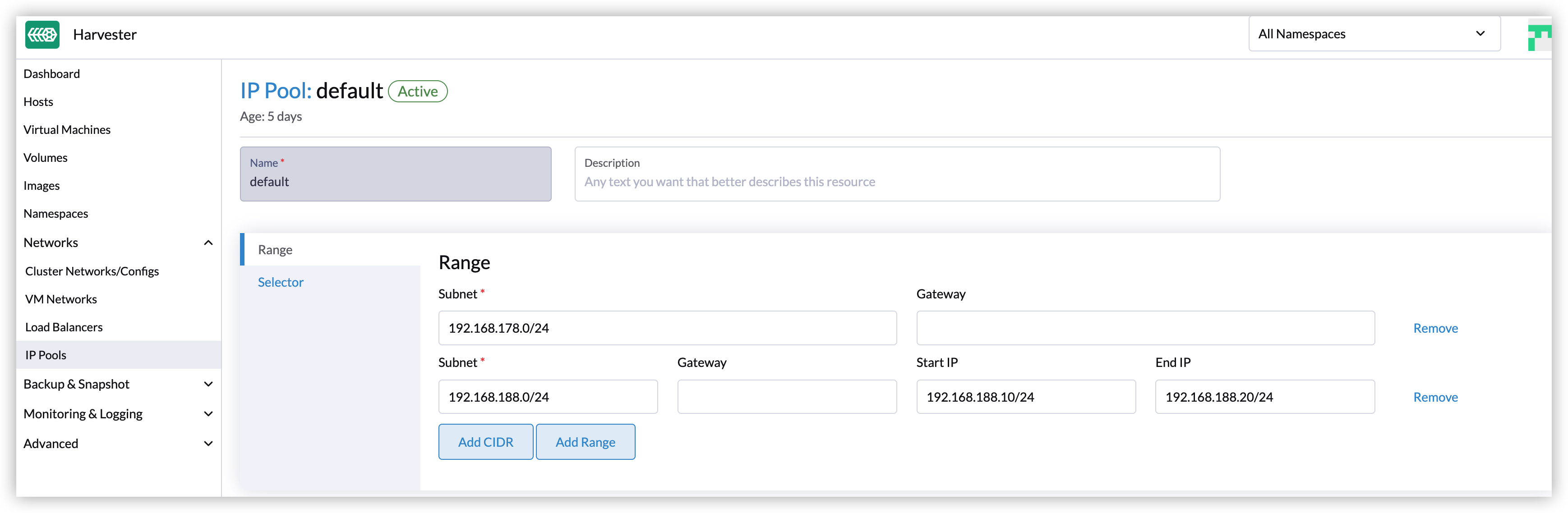 Multiple IP ranges in an IP pool