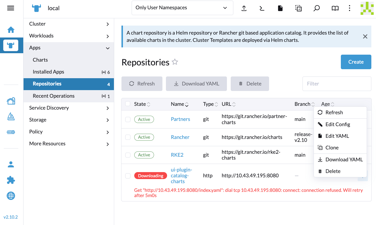 Rancher UI - Refresh Repositories Screen