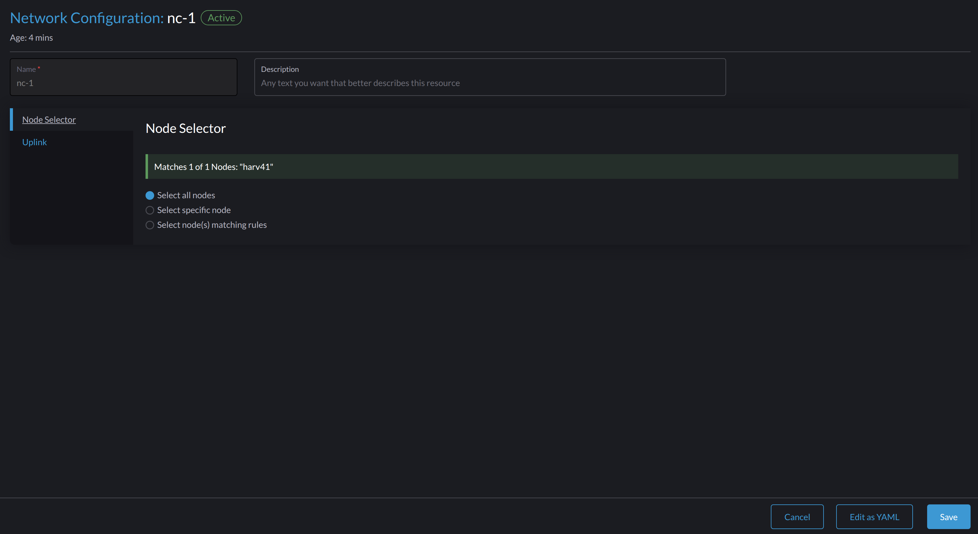 Selector de nodos de configuración de red