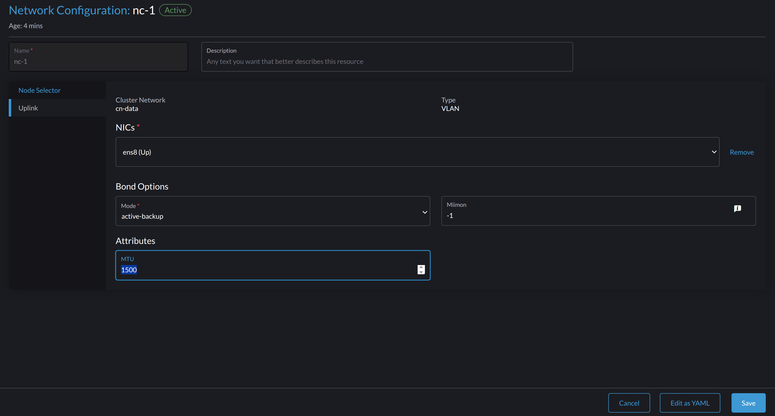 Configurações de uplink de configuração de rede