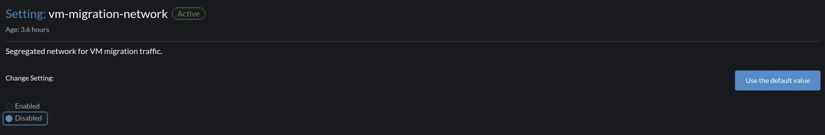 VM migration network disabled