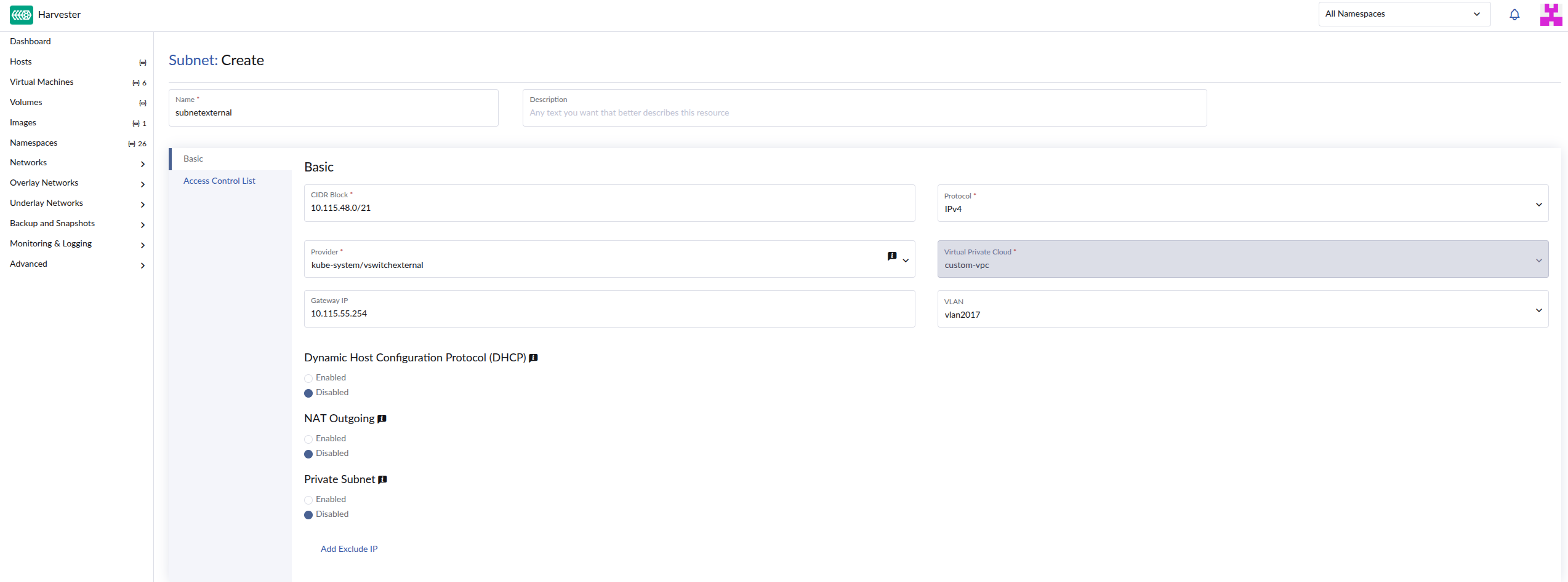 Creating a subnet in a VPC