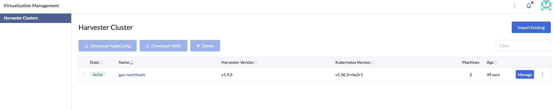 Rancher UI - Virtualization Management - GPU workloads