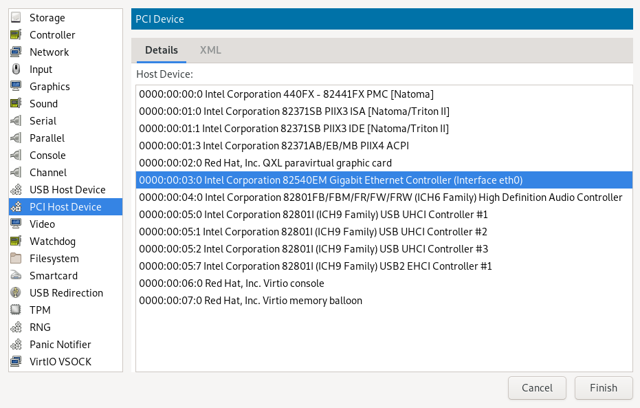 Adding a PCI device Adding a PCI device